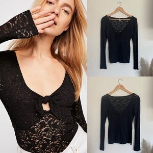 Free People ~ Intimately Free Whimsigoth Black Lace Keyhole Front Top